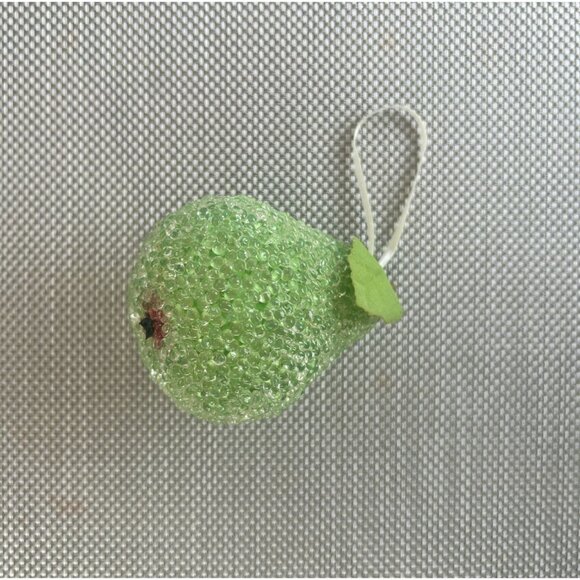 Vintage Artificial Green Beaded Pear Ornament Christmas Decoration - Picture 2 of 3